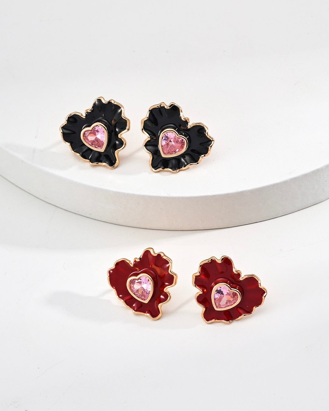 Red & Black Enamel Earrings | 925 Sterling Silver