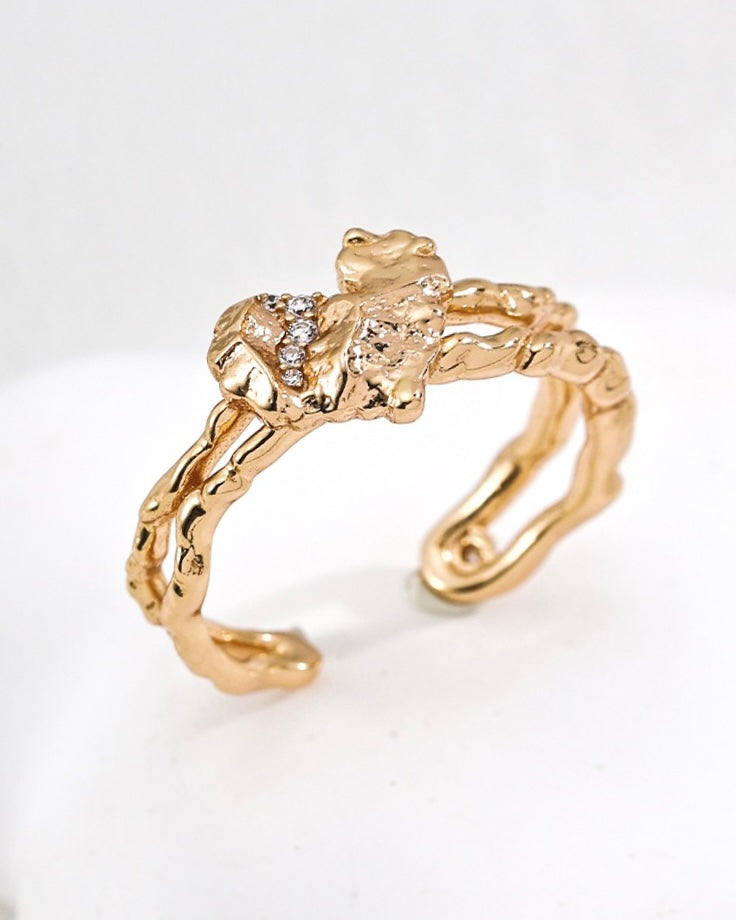 Heart Texture Ring | 925 Sterling Silver with Antique Gold Finish