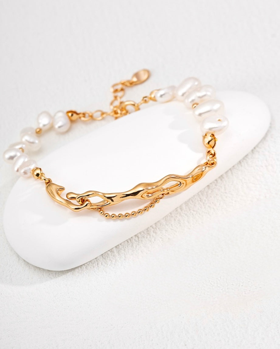 Lava Flow Pearl Bracelet | 925 Sterling Silver with Antique Gold Finish
