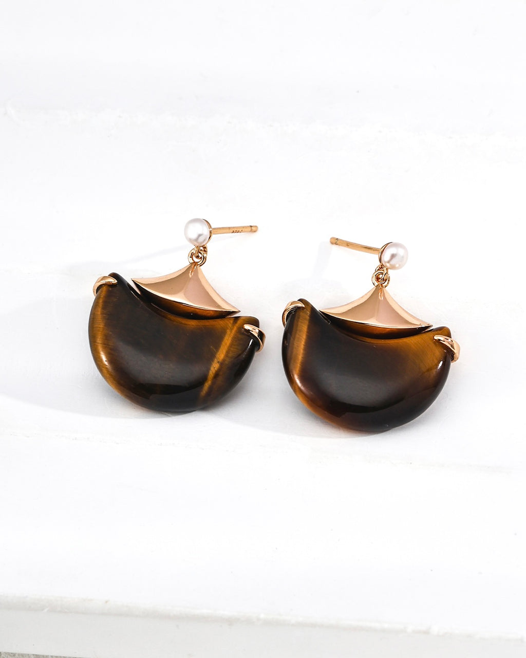 “Jin Dou Fu” Tiger‘s Eye Earrings | 925 Sterling Silver with Antique Gold Finish