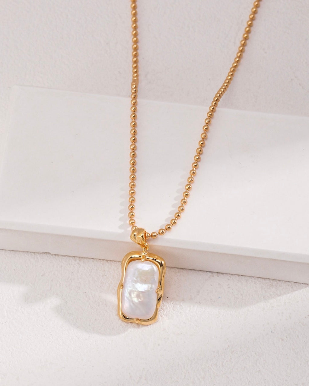 Rectangular Pearl Pendant Necklace | 925 Sterling Silver with 18K Gold Plating