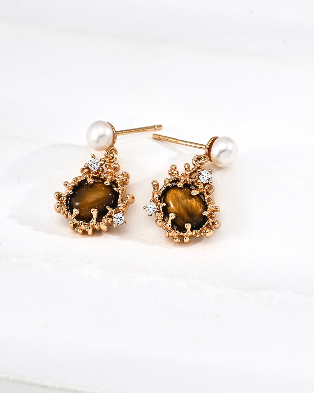 Lava Coral Earrings | 925 Sterling Silver with Antique Gold Finish