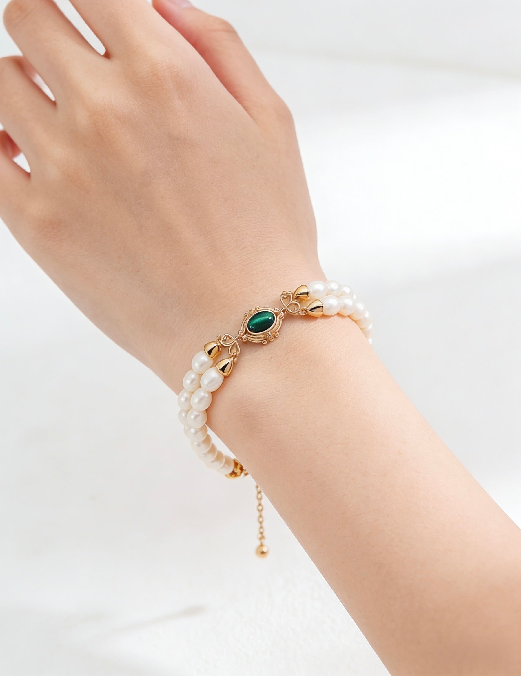 Malachite & Pearl Double-Layer Bracelet | 925 Sterling Silver