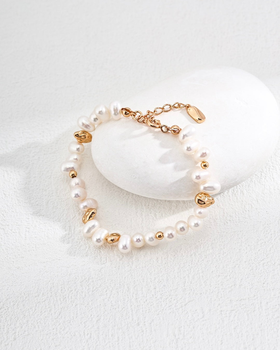 Natural Pearl Bracelet | 925 Sterling Silver with Antique Gold Finish