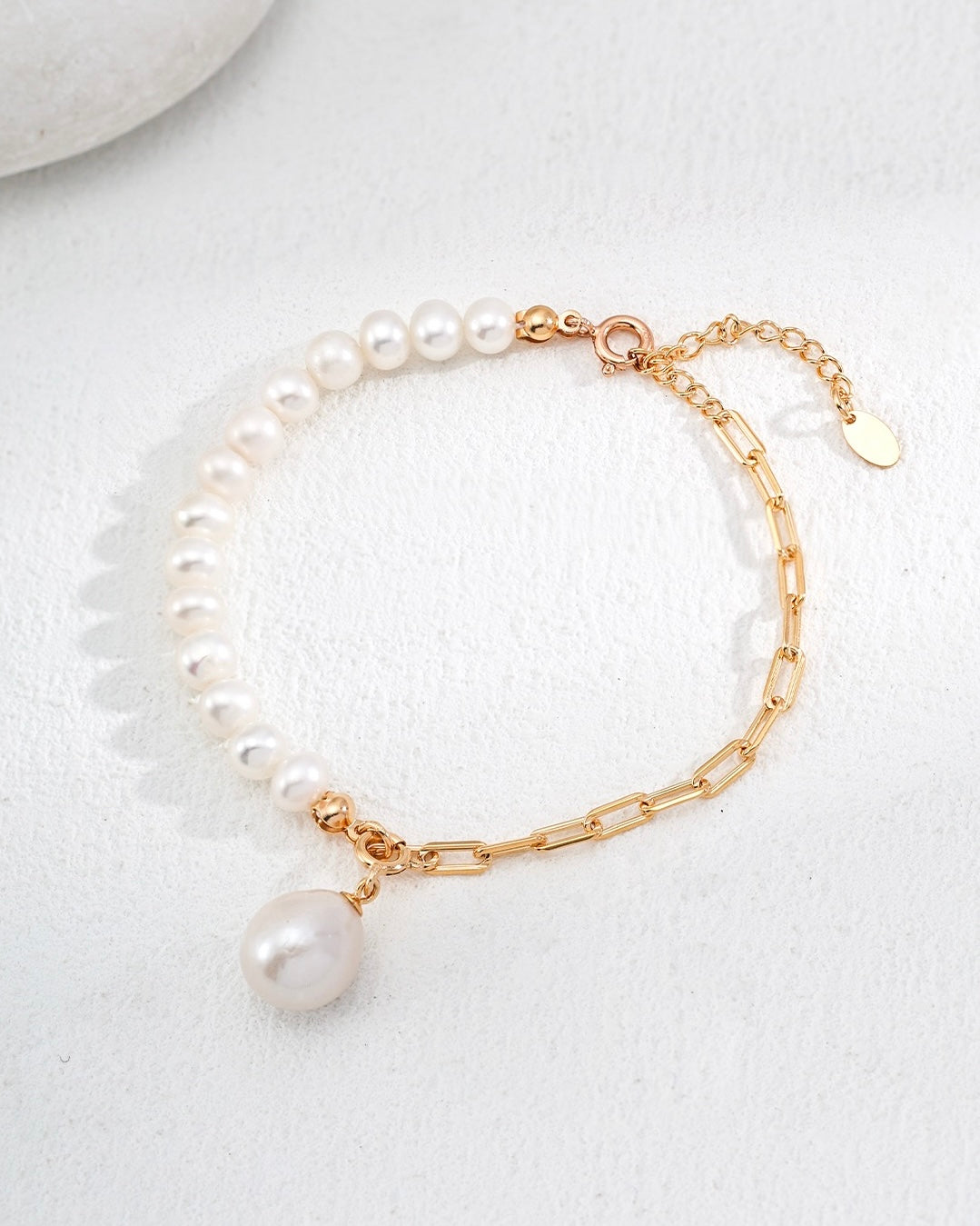 Baroque Pearl & Silver Chain Bracelet | 925 Sterling Silver