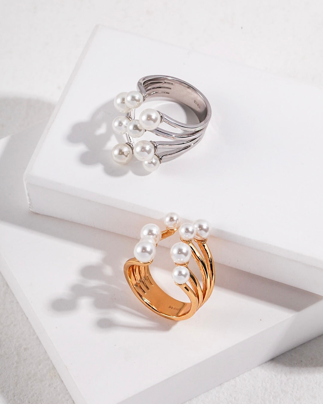 Shell Pearl Blossom Ring | 925 Sterling Silver with White Gold or Antique Gold Finish