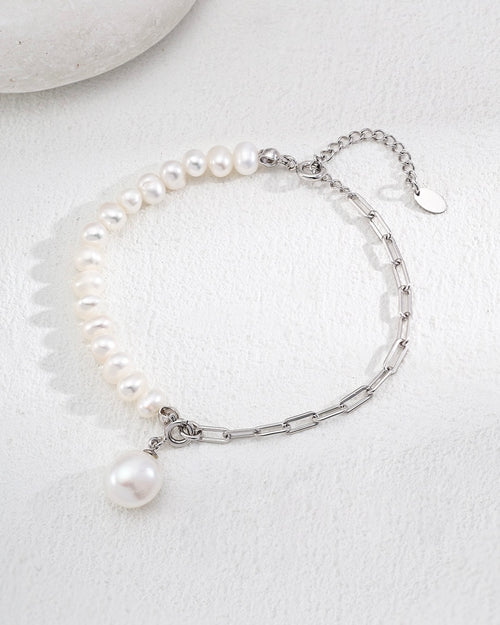 Baroque Pearl & Silver Chain Bracelet | 925 Sterling Silver