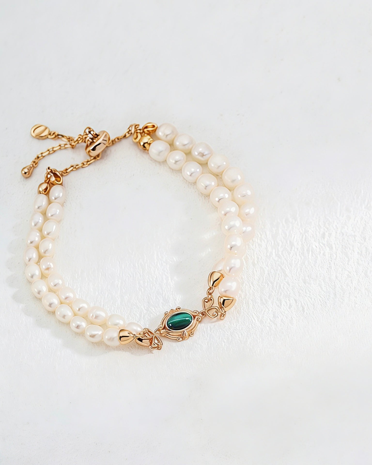 Malachite & Pearl Double-Layer Bracelet | 925 Sterling Silver