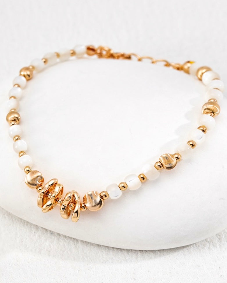 Mother-of-Pearl Bracelet | 925 Sterling Silver with Antique Gold Finish