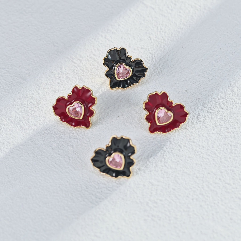 Red & Black Enamel Earrings | 925 Sterling Silver