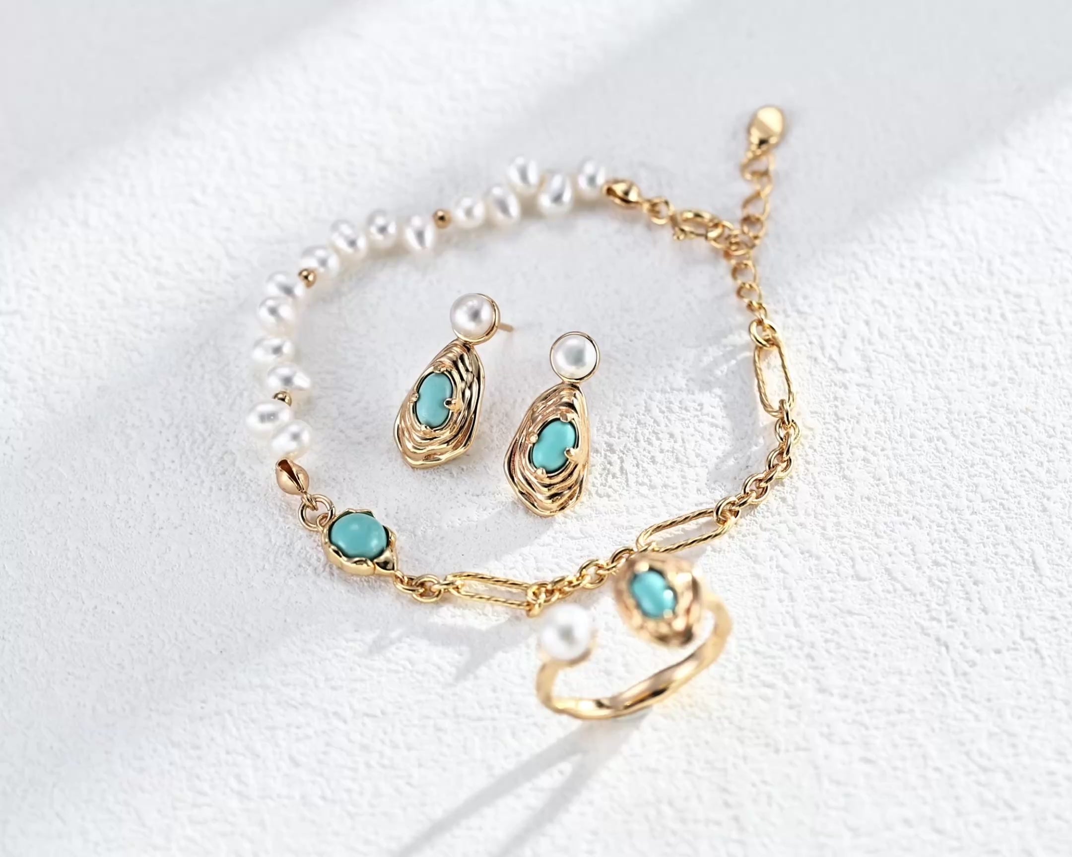 Vintage Turquoise & Pearl Bracelet | 925 Sterling Silver