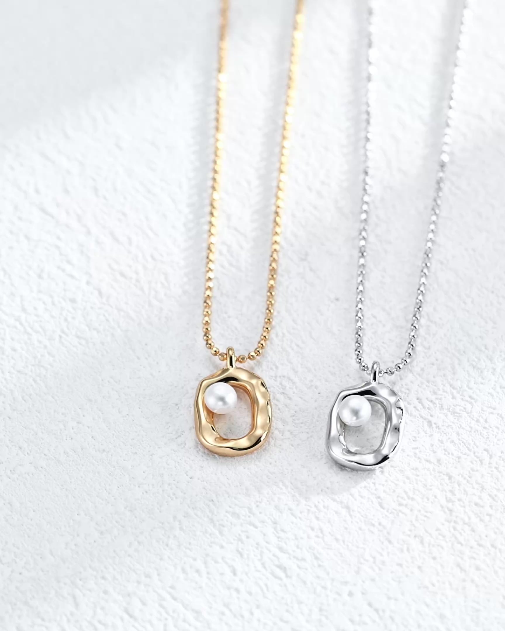 Minimalist Pearl Necklace | 925 Sterling Silver with Antique Gold or White Gold Finish